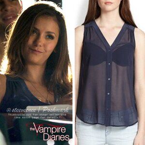 Joie Fawnene Sheer Silk Sleeveless Tank Blouse ASO Elena Gilbert